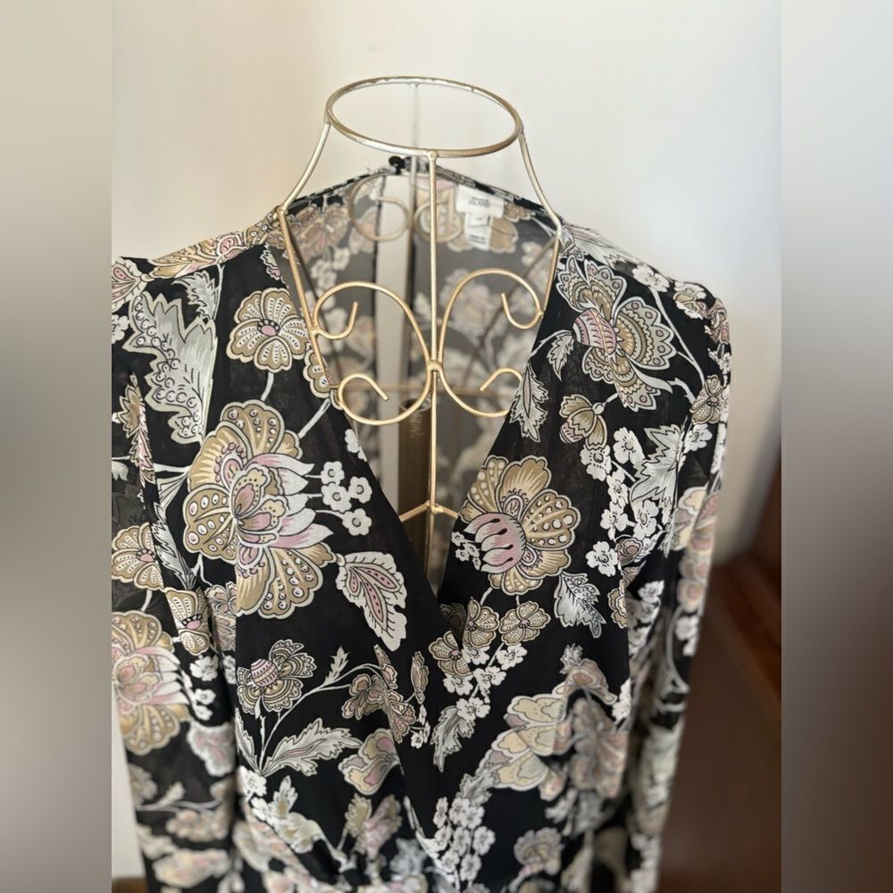 River Island Floral Long Sleeve Deep V Dress Size 10 Black NWT - Picture 4 of 14